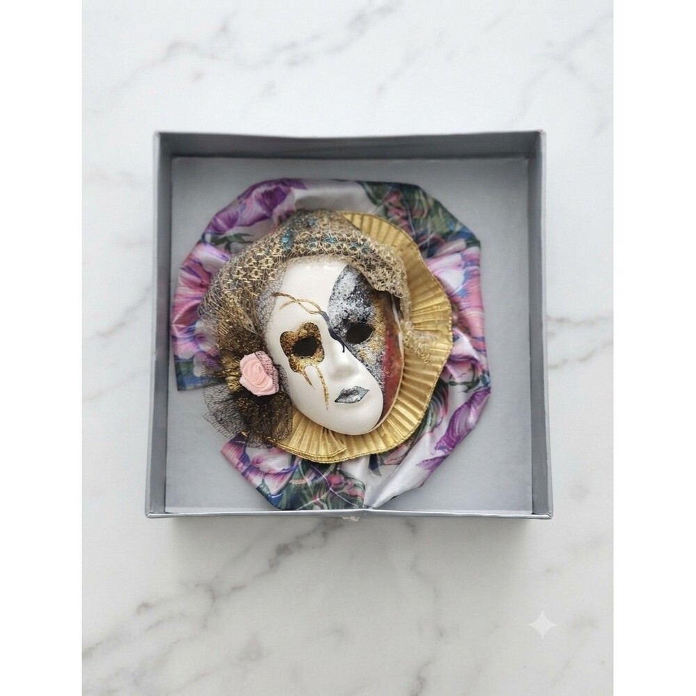 Vintage Gold Floral Porcelain Wall Mask 9" Decorative Mask Elegant Wall Decor